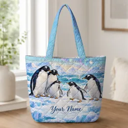 Aurora Penguin Gathering for Arctic Winter Adventures and Wildlife Lovers Quilted Tote Bag