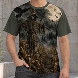 Haunted Cornfield Scarecrow Beneath a Full Moon for Gothic Autumn Night Wear All-over Print Unisex T-shirt