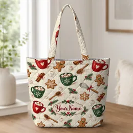 Hot Cocoa Christmas Motifs for Cozy Holiday Celebrations and Festive Winter Gift Giving Quilted Tote Bag