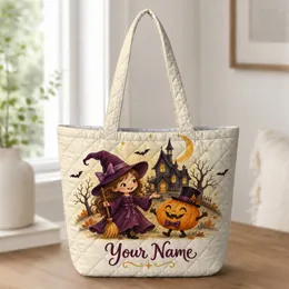 Halloween Witch, Pumpkin & Haunted House for Spooky Autumn Nights and Fall Parties Quilted Tote Bag