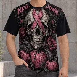 Pink Ribbon Skull And Pumpkin Halloween Awareness Style For Gothic October Fans All-over Print Unisex T-shirt