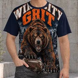 Fierce Football Bear And City Skyline For Halloween And Game Day Casual Wear All-over Print Unisex T-shirt