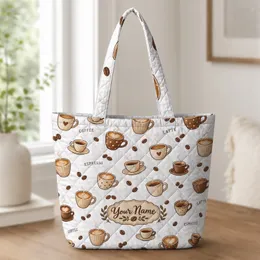Coffee Cup and Espresso Motifs for Cozy Cafe Style and Warm Winter Days for Her Quilted Tote Bag