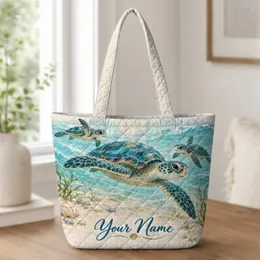Sea Turtle Ocean Shore Keepsake for Beach Lovers and Coastal Living Gift Seekers Quilted Tote Bag