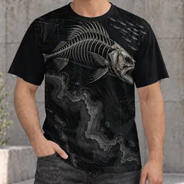 Fish Skeleton Topographic Fishing Lines for Weekend Angling and Coastal Adventure All-over Print Unisex T-shirt