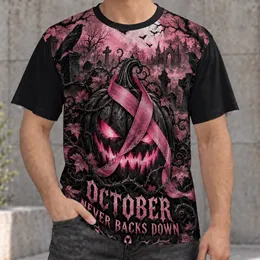 Pink Ribbon Jack-O'-Lantern and Gothic Cemetery for Halloween Night Enthusiasts All-over Print Unisex T-shirt