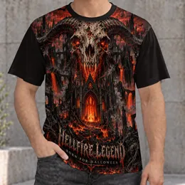 Horned Infernal Skull and Burning Cathedral for Halloween Nights and Gothic Style Fans All-over Print Unisex T-shirt