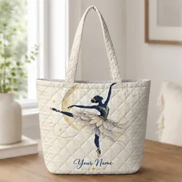 Moonlit Ballerina Beneath Crescent Moon for Dance Recitals and Ballet Lover Gifts Quilted Tote Bag