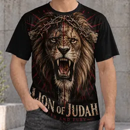 Roaring Lion Of Judah With Thorn Crown And Cross For Christian Faith Gifts For Men All-over Print Unisex T-shirt