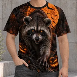 Halloween Raccoon Beneath Full Moon and Castle with Pumpkins for Spooky Night Out All-over Print Unisex T-shirt