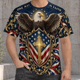 Patriotic Eagle Cross and Stars for Faith-Filled Gatherings and Everyday Wear All-over Print Unisex T-shirt