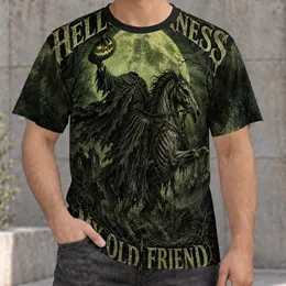 Headless Horseman Halloween Moonlit Pumpkin Gothic Night Scene for Autumn Celebrations All-over Print Unisex T-shirt