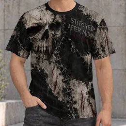 Stitched Skull and Torn Patchwork for Halloween Nightmares and Gothic Autumn Style All-over Print Unisex T-shirt