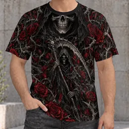 Gothic Reaper Skull and Crimson Roses for Dark Alternative Style Enthusiasts All-over Print Unisex T-shirt