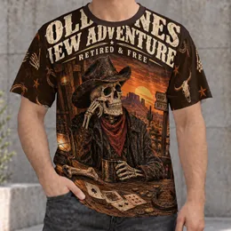 Western Skeleton Cowboy at Sunset for Retired Adventure Seekers and Desert Nights All-over Print Unisex T-shirt