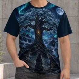 Norse Tree Of Life Wolves Aurora Scene For Mythic Adventure And Nordic Heritage All-over Print Unisex T-shirt