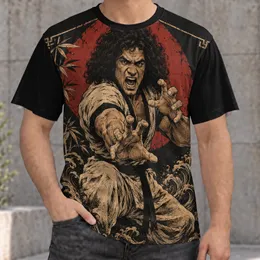 Curly-Haired Martial Artist Portrait for Retro Action Fans and Bold Everyday Style All-over Print Unisex T-shirt