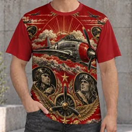 Vintage Red-Tailed Fighter Plane and Aviator Medallions for Everyday Aviation Enthusiasts All-over Print Unisex T-shirt