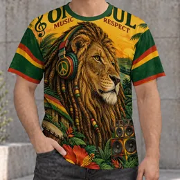 Headphone Lion and Tropical Music Scene for Festivals, Reggae Fans and Music Lovers All-over Print Unisex T-shirt