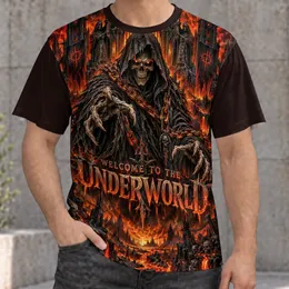 Hooded Reaper And Fiery Underworld Gate For Halloween Nights And Dark Fantasy Fans All-over Print Unisex T-shirt