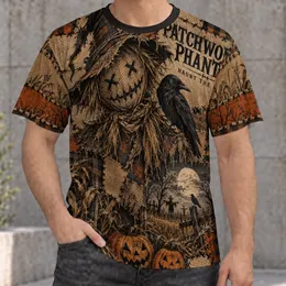 Patchwork Scarecrow Harvest Haunt for Halloween Nights and Cozy Autumn Gatherings All-over Print Unisex T-shirt