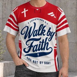 Faith Cross Scripture Red White Style for Church Gatherings and Weekend Wear for Men All-over Print Unisex T-shirt