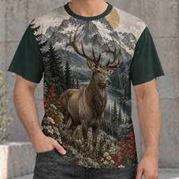 Antlered Deer and Alpine Wildflowers for Woodland Hiking and Outdoor Nature Lovers All-over Print Unisex T-shirt