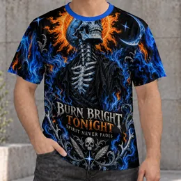 Blue Flame Skeleton With Burning Sun for Gothic Halloween Nightlife Fans All-over Print Unisex T-shirt