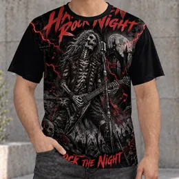 Skull Guitarist Halloween Rock Night Concert Scene for Gothic Music Fans and Nightlife All-over Print Unisex T-shirt