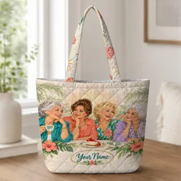 Four Mature Women Friends And Cheesecake For Retro Tropical Get-Togethers Quilted Tote Bag