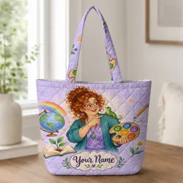 Curly-Haired Science Teacher Classroom Scene for Teacher Appreciation Gifts and Book Lovers Quilted Tote Bag