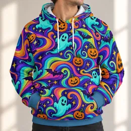 Swirling Pumpkins, Friendly Ghosts & Bats for Colorful Autumn Night Celebrations All-over Print Hoodie (Lightweight)