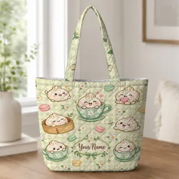 Cute Dumpling Tea Party Gift for Kids and Squishy Collectors, Sweet Foodie Style Quilted Tote Bag