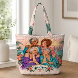 Four Glamorous Silver-Haired Friends Sharing Cocktails for a Tropical Girls' Night Gift Quilted Tote Bag