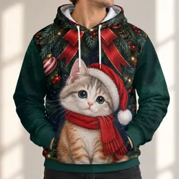 Festive Kitten in Santa Cap with Christmas Tree Cheer for Cozy Winter Celebrations All-over Print Hoodie (Lightweight)