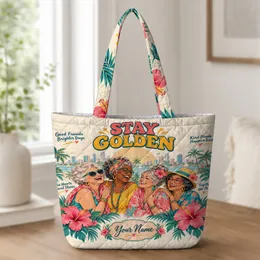 Retro Tropical Grandmother Friends With Hibiscus for Beach Days and Best Friend Gifts Quilted Tote Bag