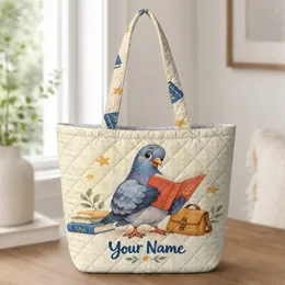 Blue Storybook Pigeon Reading for Kindergarten Teacher Gifts and Classroom Learning Quilted Tote Bag