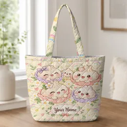 Pastel Dumpling Friends for Cheerful Travel Days and Sweet Kids' Weekend Adventures Quilted Tote Bag