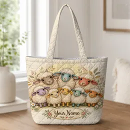 Colorful Sheep and Wildflowers for Cozy Farmhouse Days and Sheep Lover Women Gifts Quilted Tote Bag
