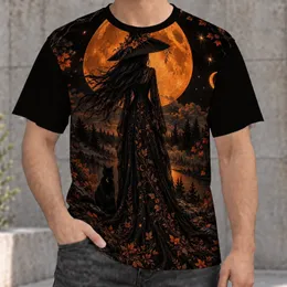 Full Moon Witch and Black Cats for Gothic Halloween Nights and Autumn Gatherings All-over Print Unisex T-shirt