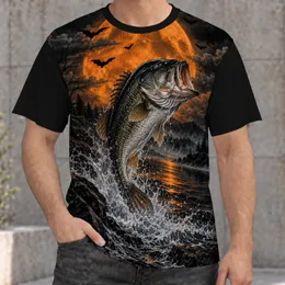 Leaping Bass Under a Harvest Moon for Halloween Night Fishing and Outdoor Adventure All-over Print Unisex T-shirt