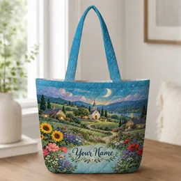 Moonlit Cottage Village And Wildflower Meadow For Garden Lovers And Cottagecore Fans Quilted Tote Bag