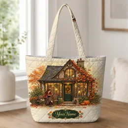 Autumn Miniature Bookshop Scene for Cozy Reading Days and Thoughtful Book Lover Gifts Quilted Tote Bag