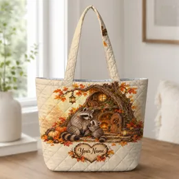 Autumn Raccoon Family Woodland Diorama for Cozy Fall Gifting and Nature Lovers Quilted Tote Bag