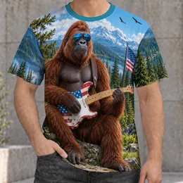 Flag-Stripe Guitar and Forest Gorilla for Patriotic Concerts and Outdoor Music Fans All-over Print Unisex T-shirt