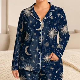 Celestial Sun Moon And Star Motifs For Dreamy Summer Nights And Relaxed Lounging Satin Pajamas Set