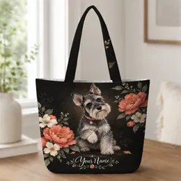 Schnauzer and Coral Blooms for Coffeehouse Days and Everyday Dog-Loving Women Quilted Tote Bag