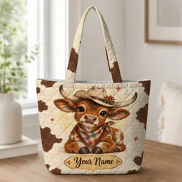 Cowboy Calf with Bandana and Wildflower for Western Ranch Days and Country Women Quilted Tote Bag