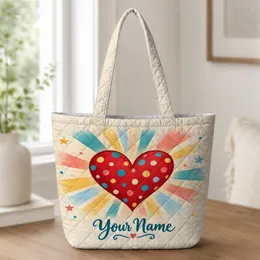 Radiant Red Heart and Rainbow Rays for Everyday Shopping, Travel, and Gift Giving Quilted Tote Bag