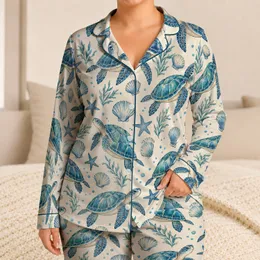 Charming Sea Turtle And Seashell Motifs For Relaxed Coastal Evenings And Summer Getaways Satin Pajamas Set